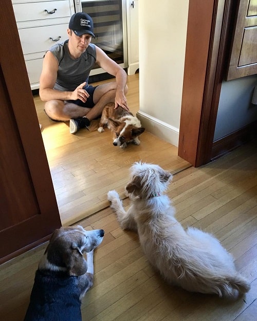 A picture of Seamus Dever with his dogs.